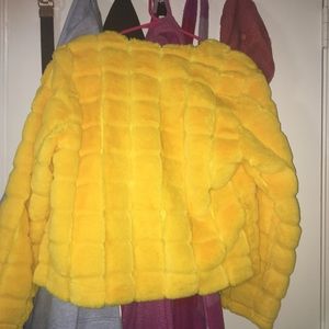 yellow faux fur jacket